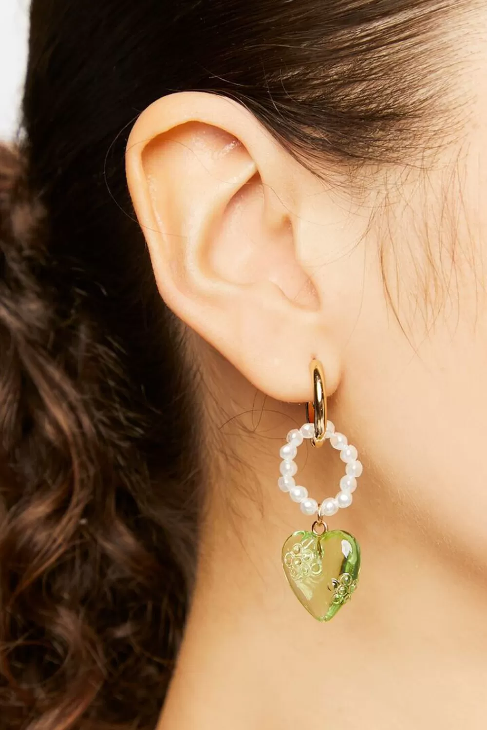 Earrings>Forever 21 Faux Pearl Heart Drop Earrings Green
