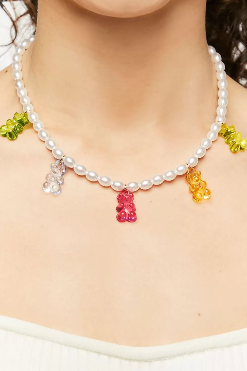 Necklaces>Forever 21 Faux Pearl Teddy Bear Necklace Gold/Multi