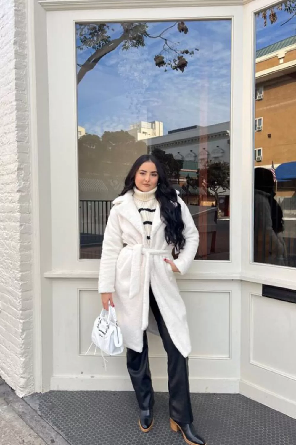 Jackets + Outerwear>Forever 21 Faux Shearling Belted Coat Cream