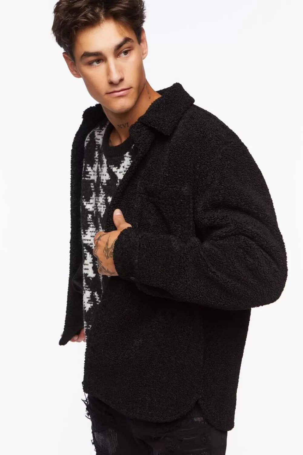 Jackets + Outerwear>Forever 21 Faux Shearling Button-Up Jacket Black
