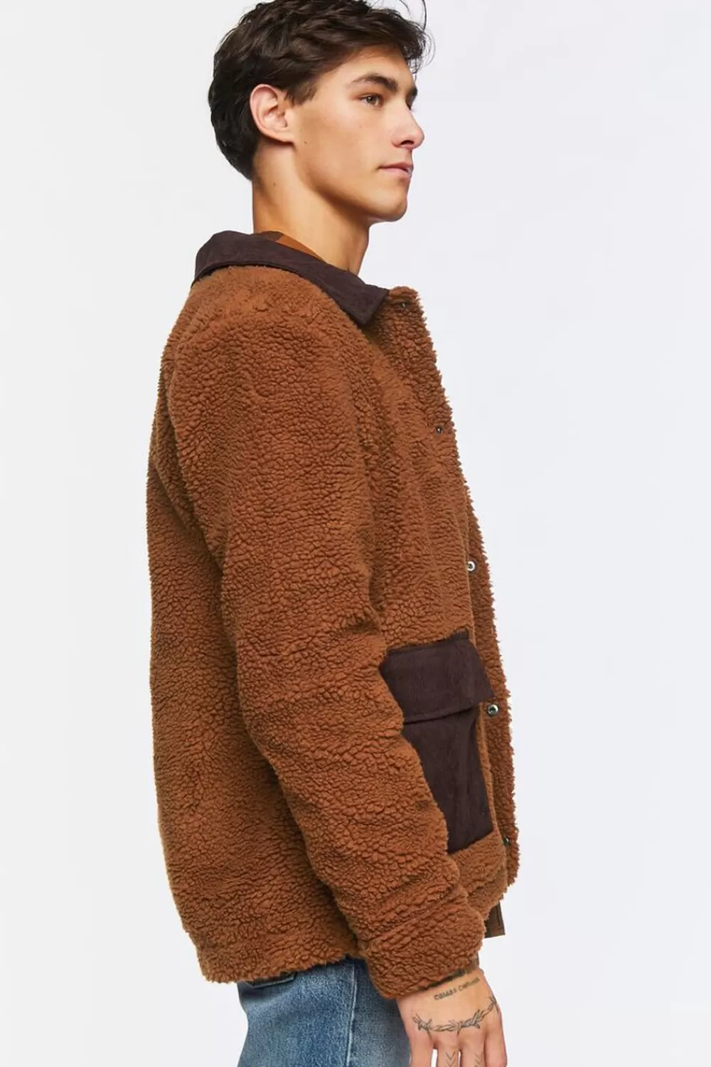 Jackets + Outerwear>Forever 21 Faux Shearling Snap-Button Jacket Brown