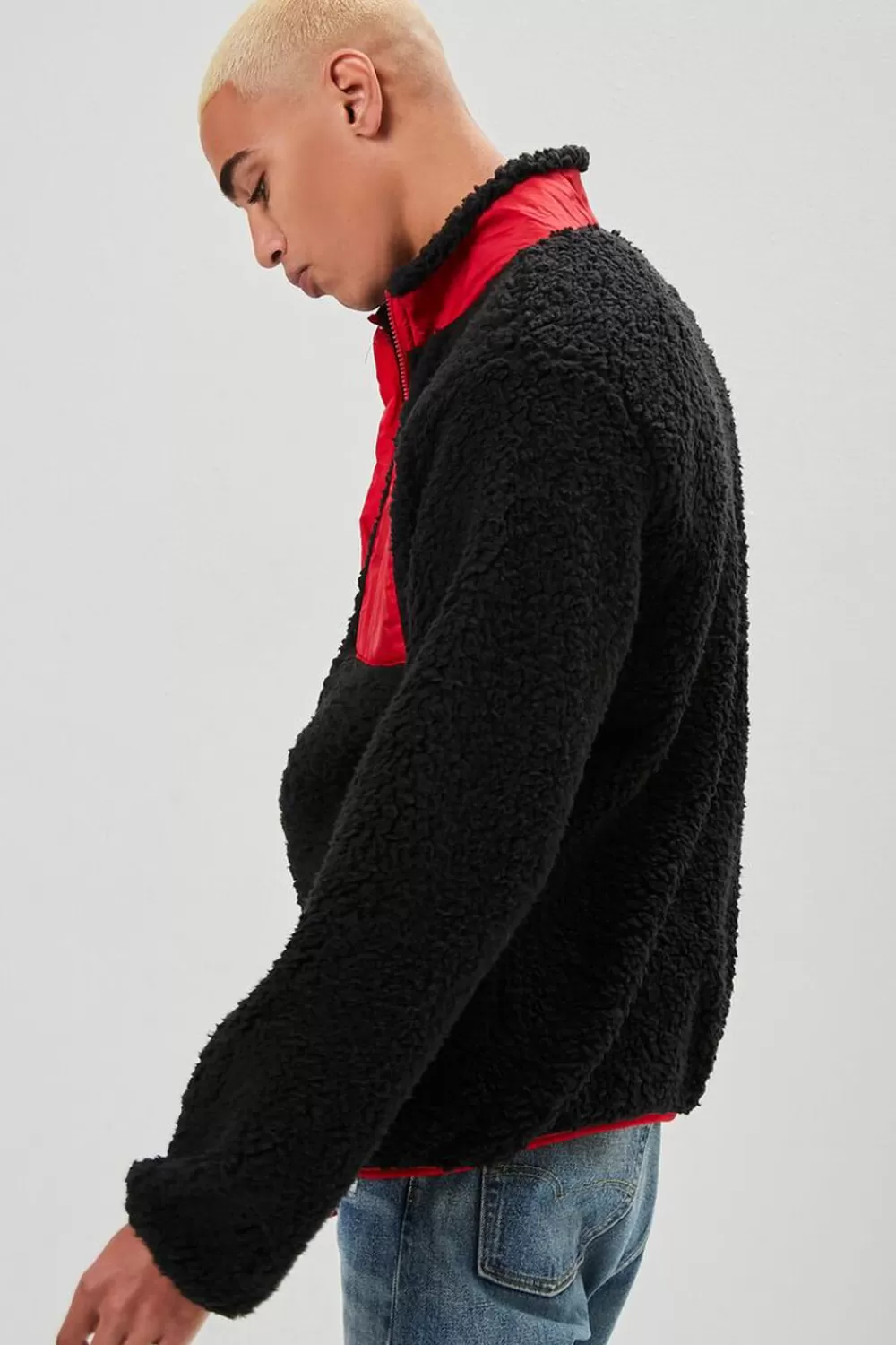 Jackets + Outerwear>Forever 21 Faux Shearling Zip-Up Jacket Black