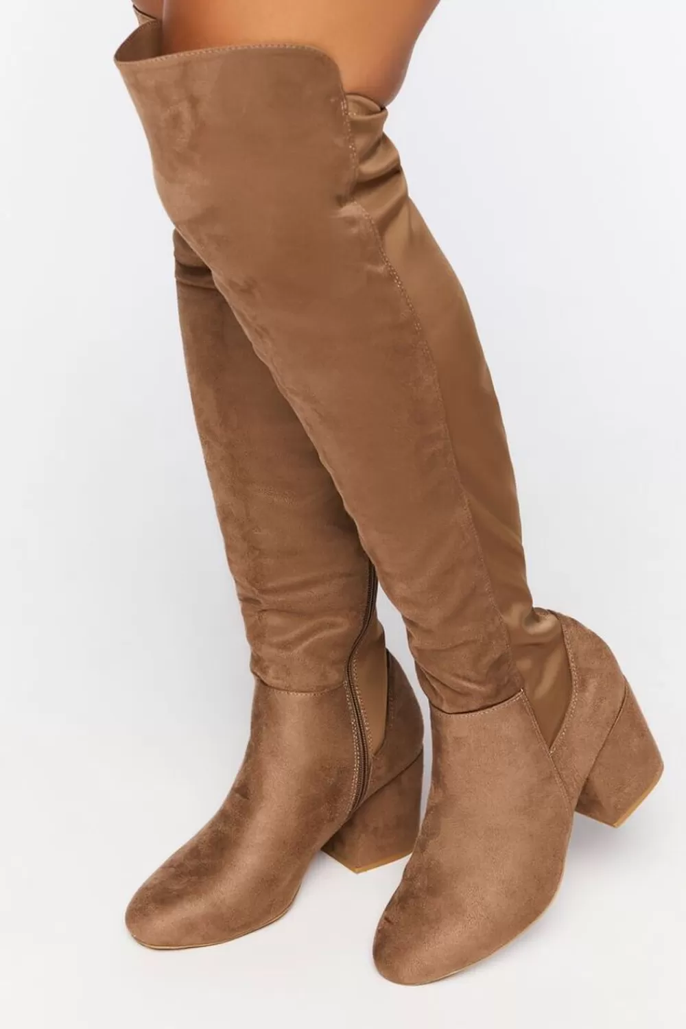 Boots + Booties>Forever 21 Faux Suede Block Heel Boots (Wide) Tan