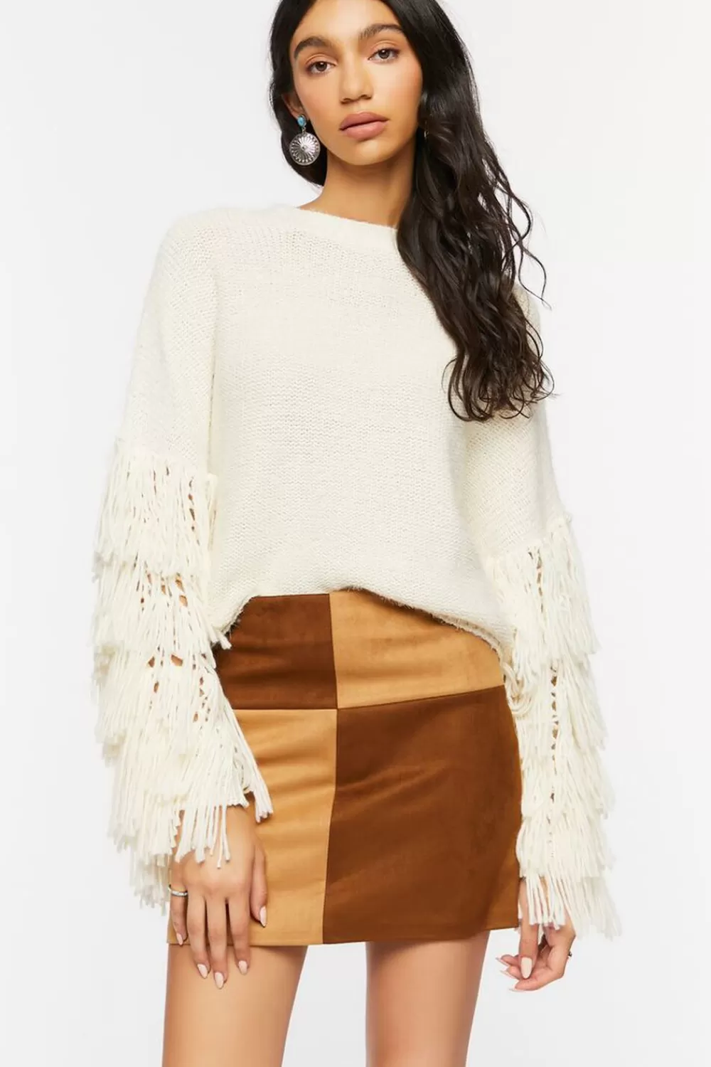 Bottoms>Forever 21 Faux Suede Colorblock Mini Skirt Brown/Tan