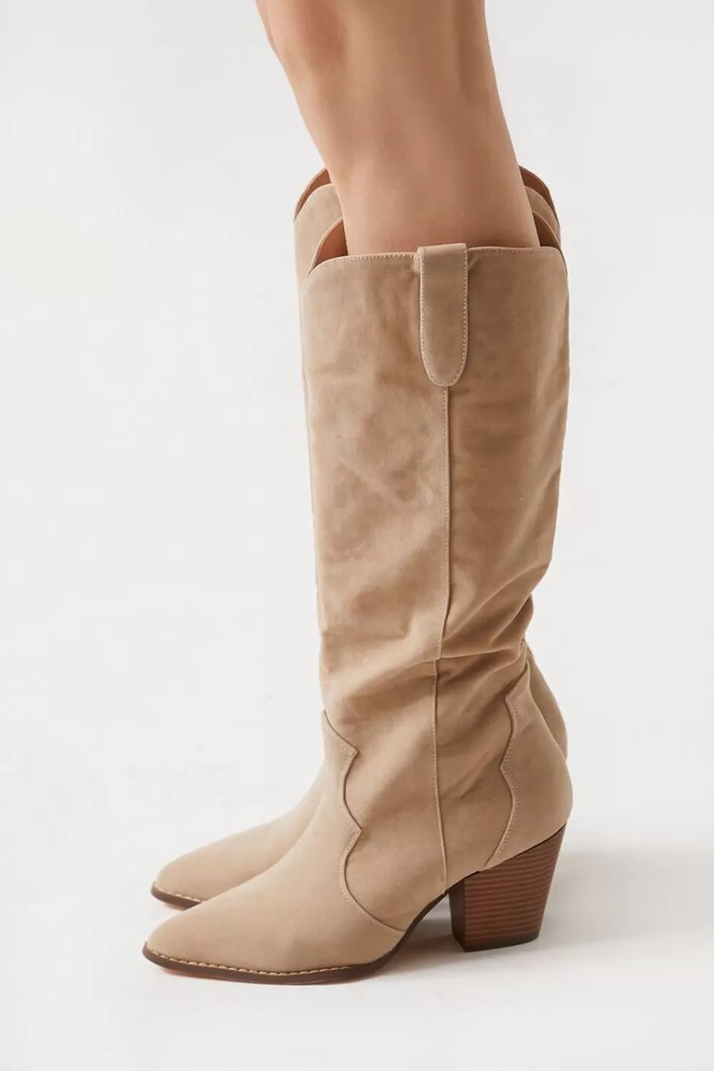 Boots + Booties>Forever 21 Faux Suede Cowboy Boots Cream