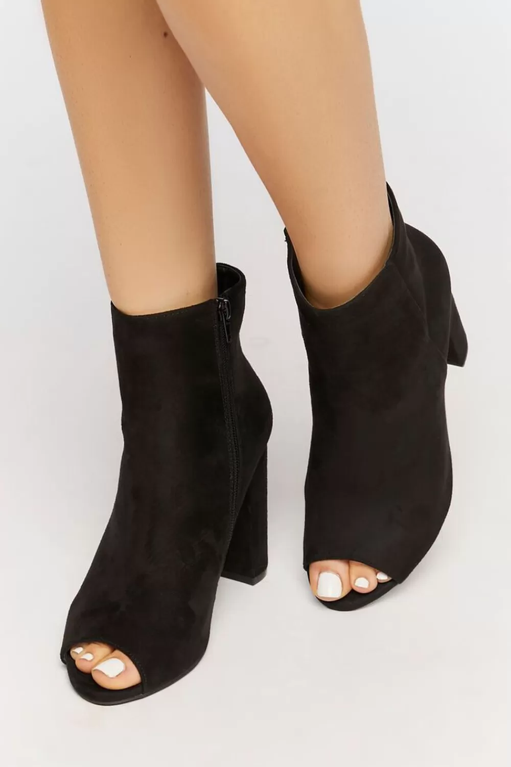 Boots + Booties>Forever 21 Faux Suede Peep-Toe Booties Black