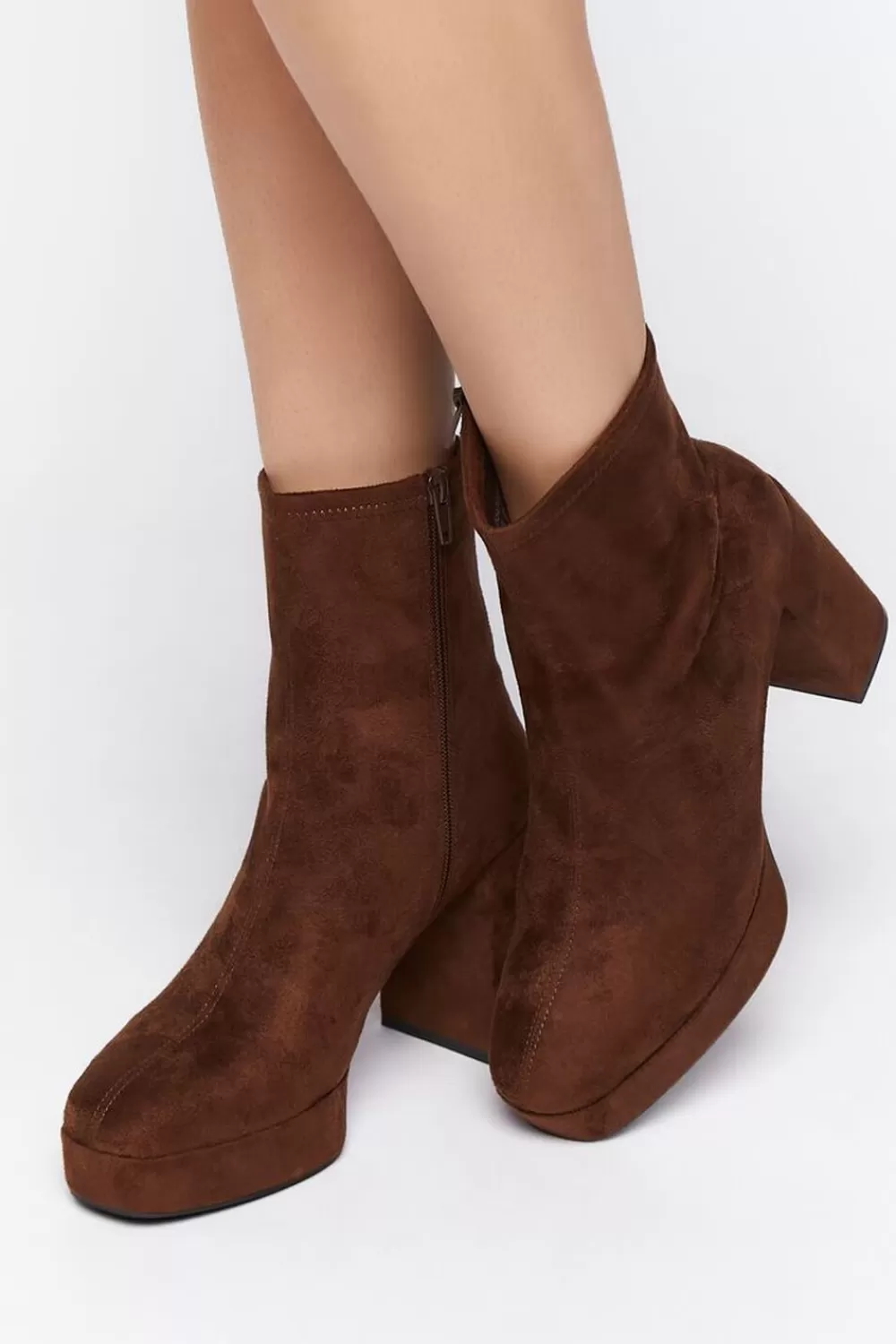 Wedges + Platforms>Forever 21 Faux Suede Platform Booties Brown