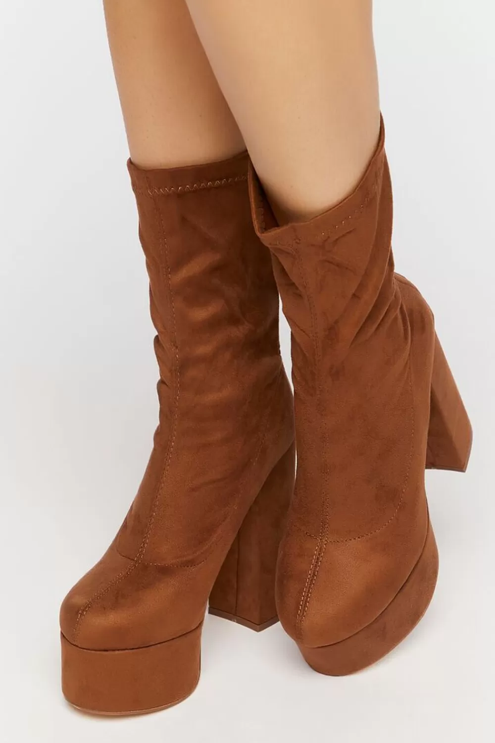 Wedges + Platforms>Forever 21 Faux Suede Platform Booties Tan