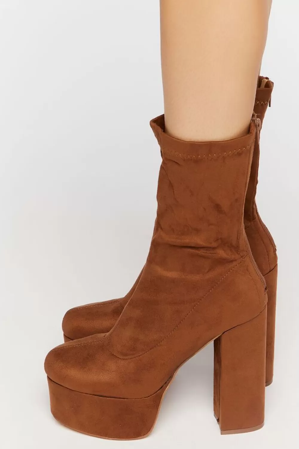 Wedges + Platforms>Forever 21 Faux Suede Platform Booties Tan