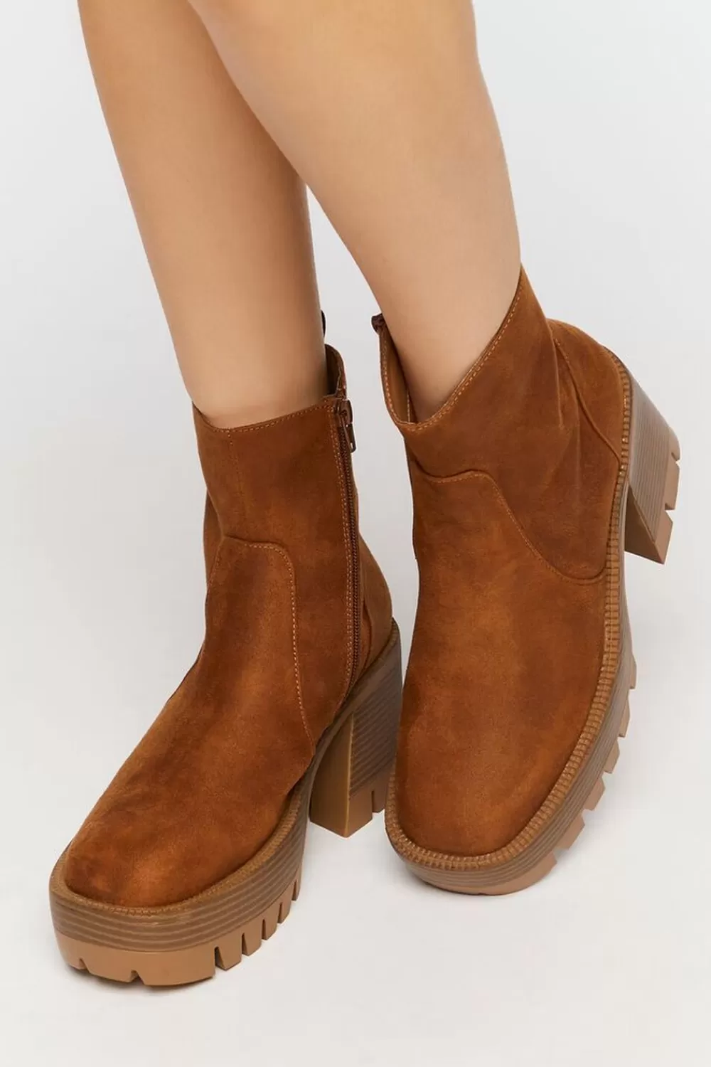 Wedges + Platforms>Forever 21 Faux Suede Platform Lug Booties Brown