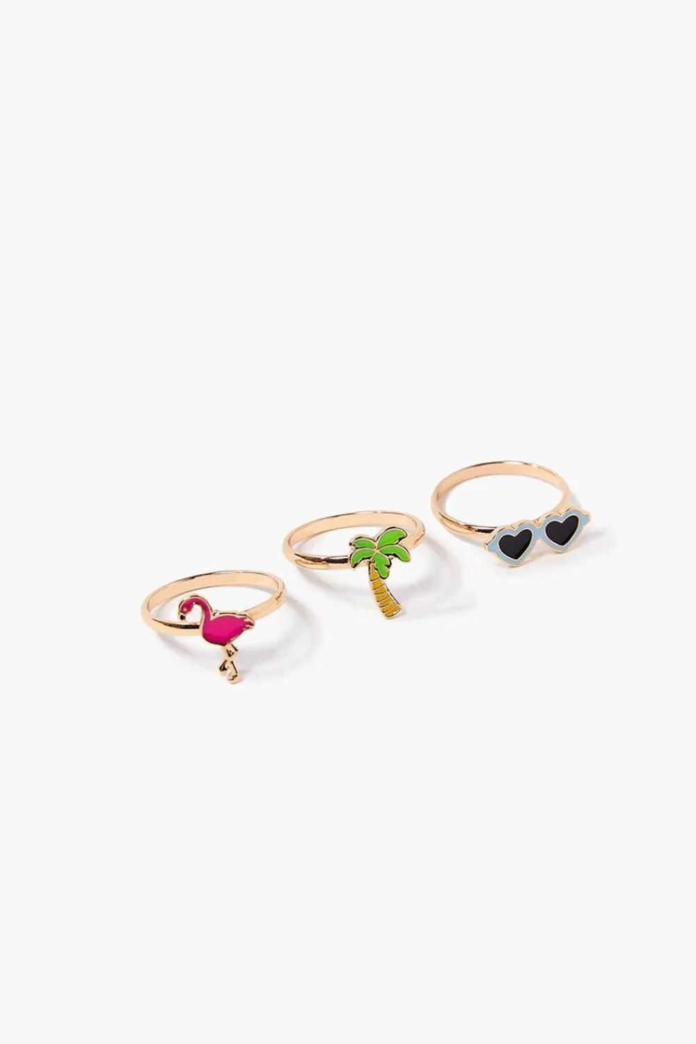 Rings>Forever 21 Flamingo & Palm Tree Ring Set Gold/Green