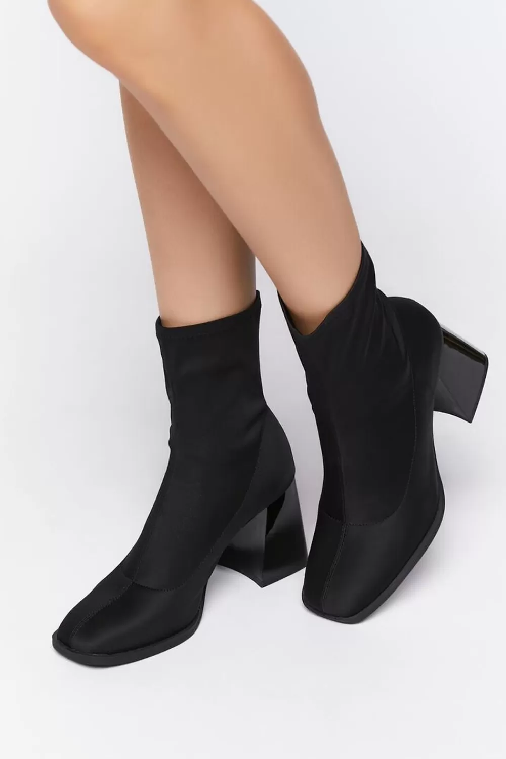 Boots + Booties>Forever 21 Flare Heel Sock Booties Black