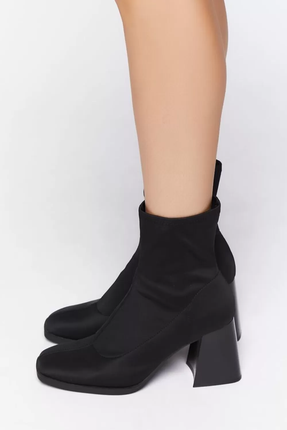 Boots + Booties>Forever 21 Flare Heel Sock Booties Black