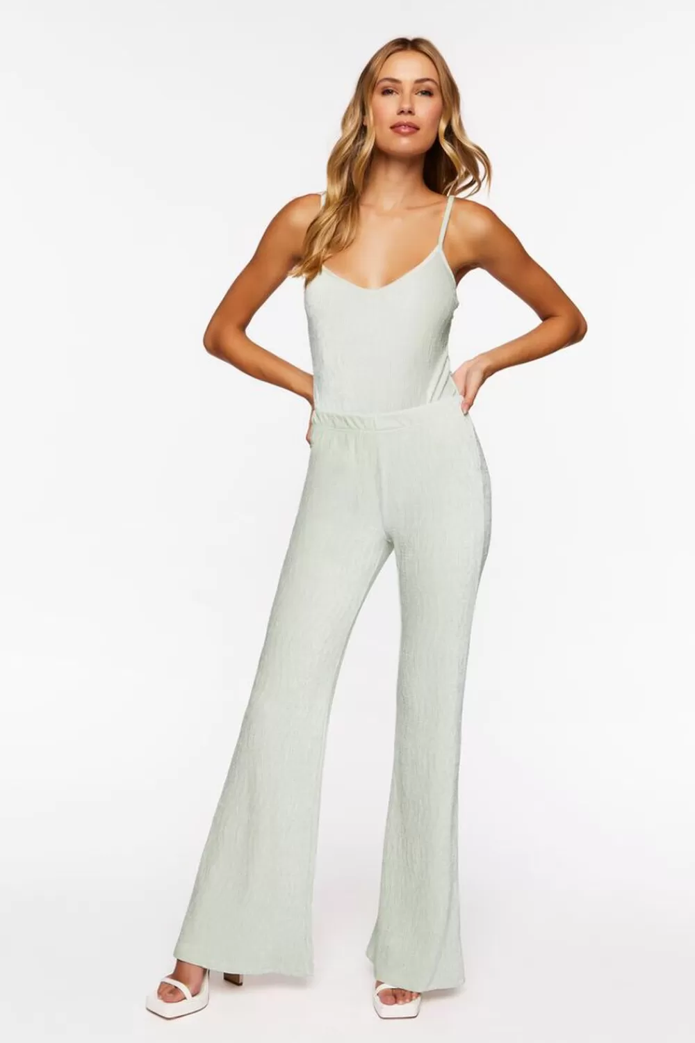 Bottoms>Forever 21 Flare Velvet Pants Celadon