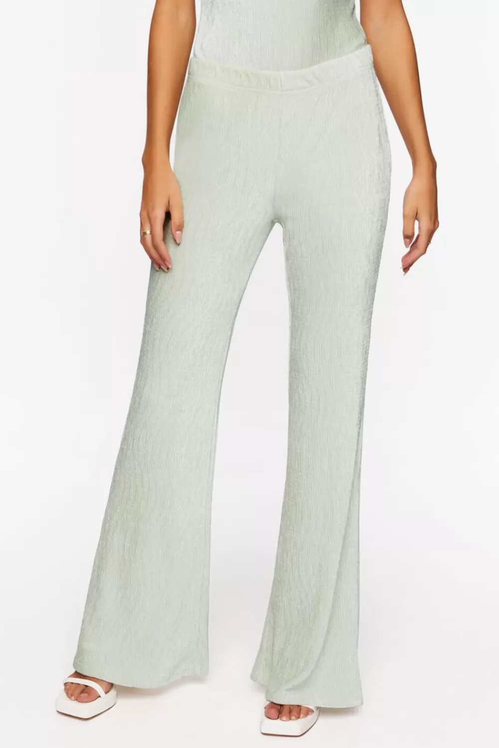 Bottoms>Forever 21 Flare Velvet Pants Celadon