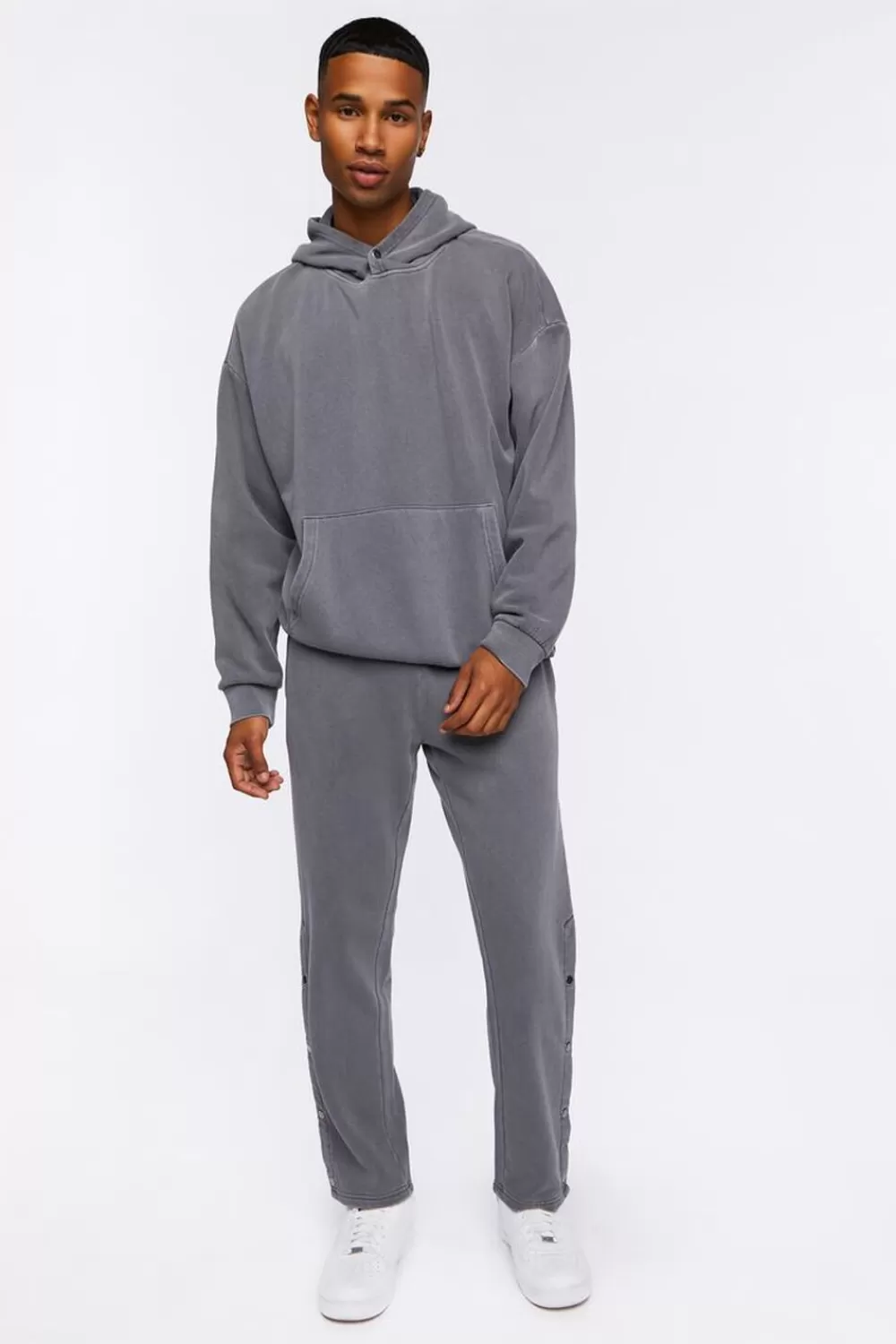 Matching Sets>Forever 21 Fleece Button-Hem Joggers Grey