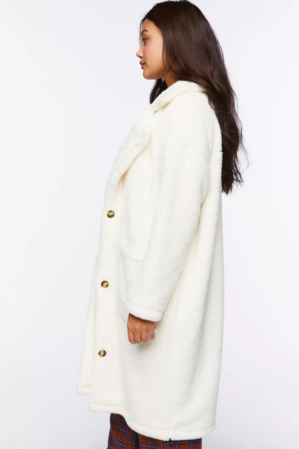 Jackets + Outerwear>Forever 21 Fleece Longline Coat Cream