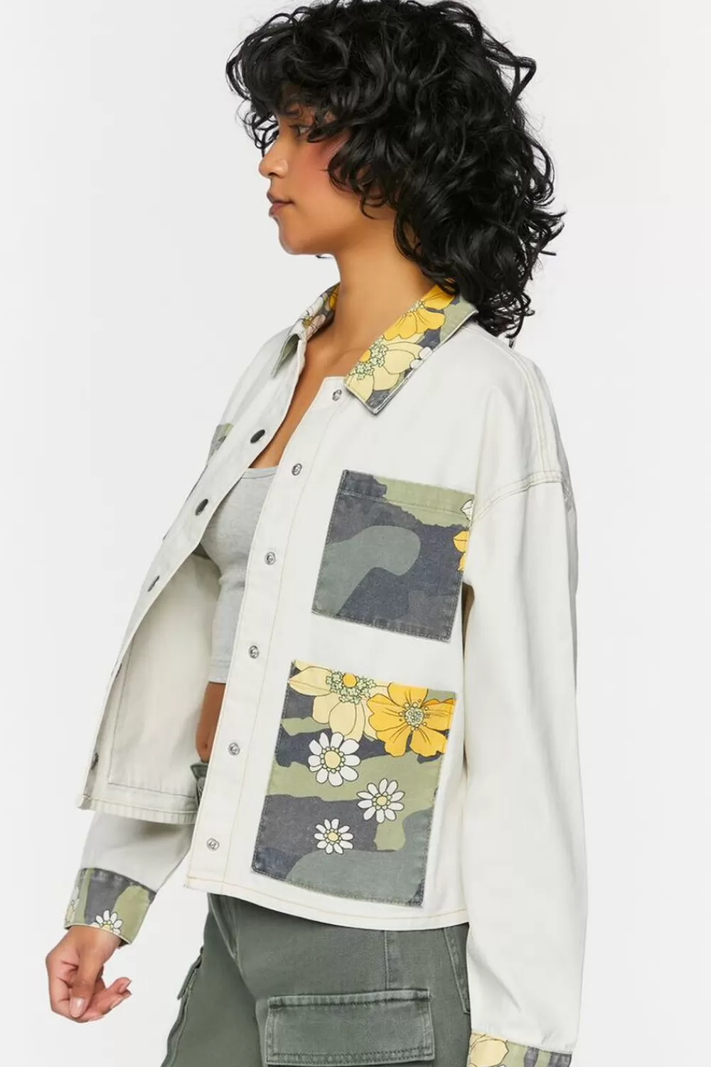 Jackets + Outerwear>Forever 21 Floral Camo Colorblock Shacket White/Multi
