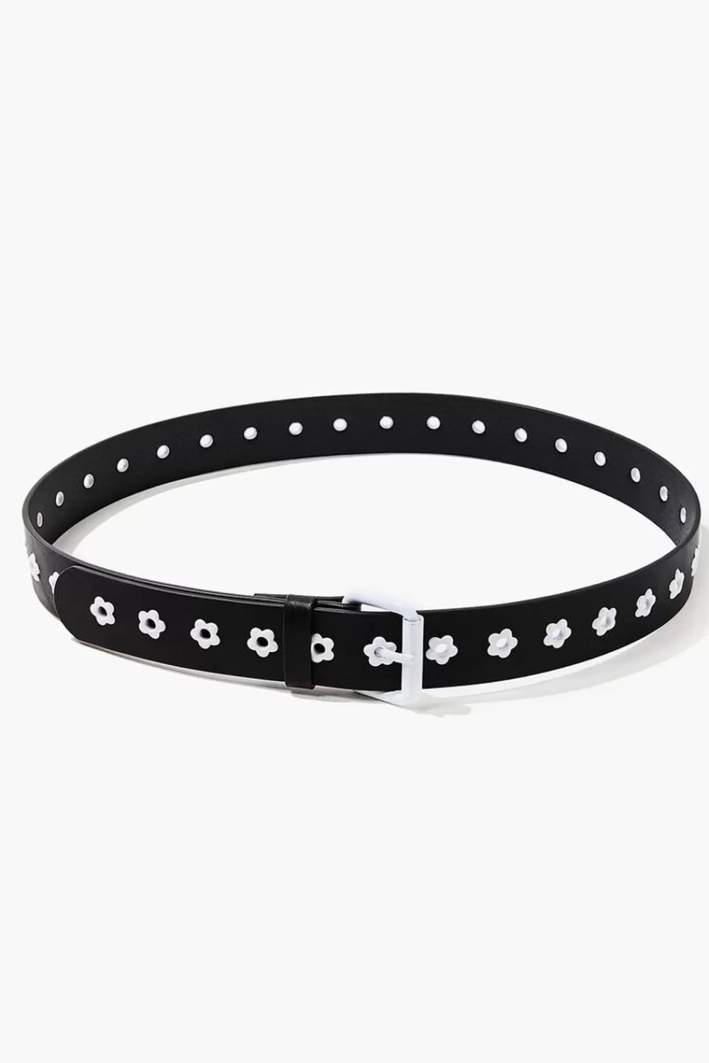 Belts>Forever 21 Floral Faux Leather Hip Belt Black/White