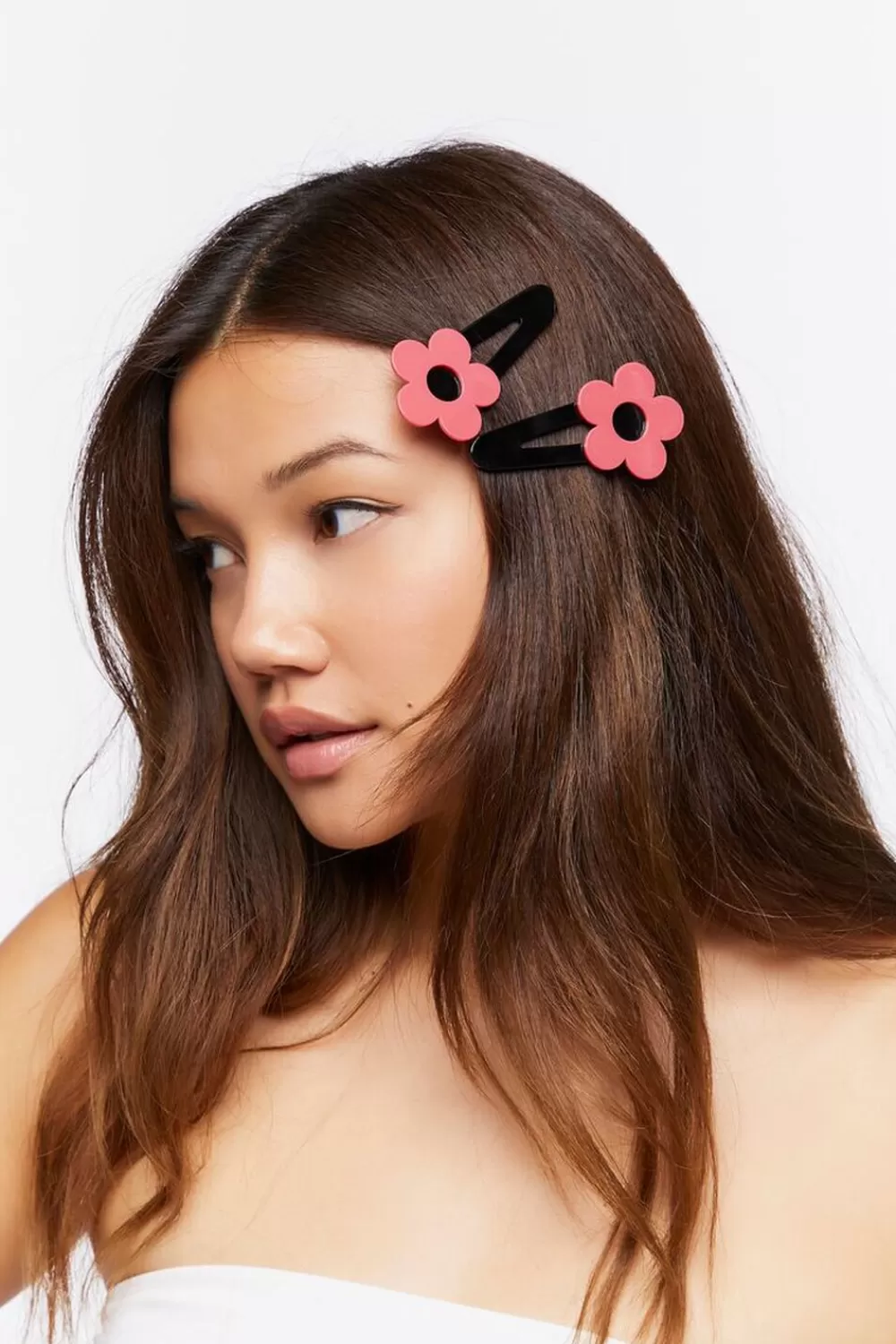 Hair Accessories>Forever 21 Floral Hair Clip Set Pink/Black