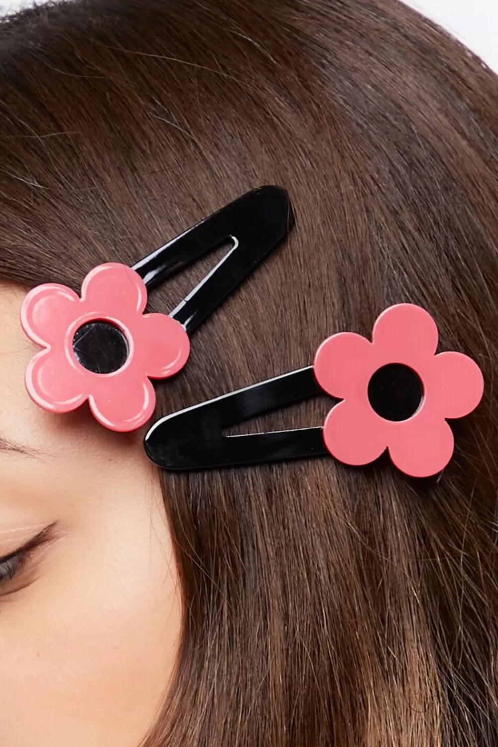 Hair Accessories>Forever 21 Floral Hair Clip Set Pink/Black