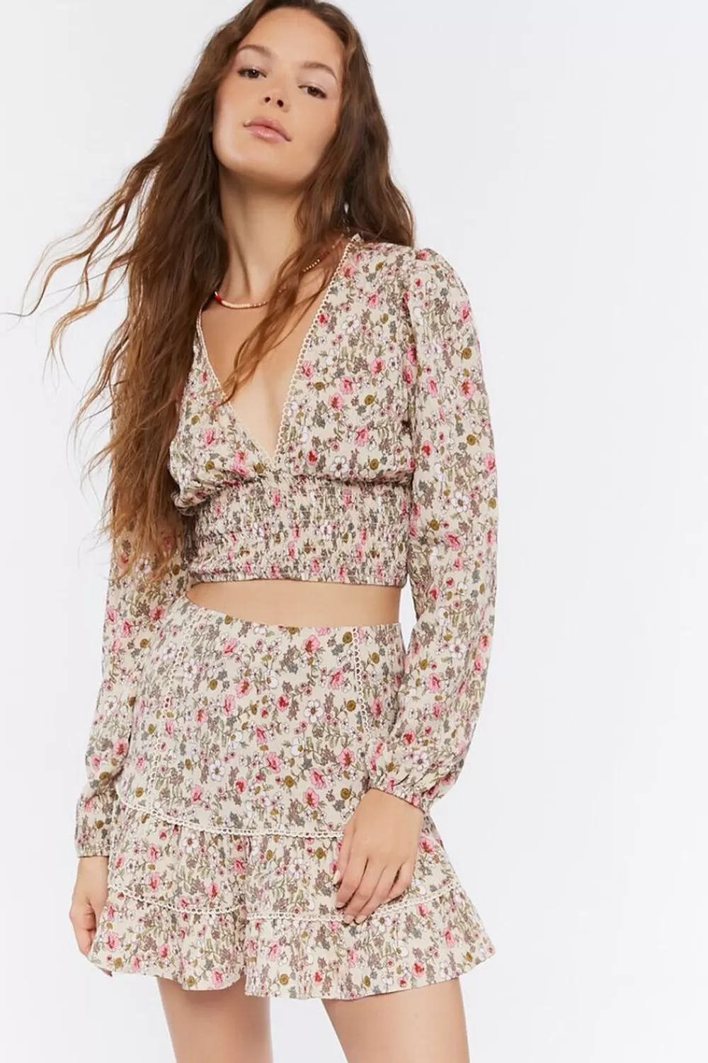 Forever 21 Floral Print Crop Top & Mini Skirt Set | Women Tops