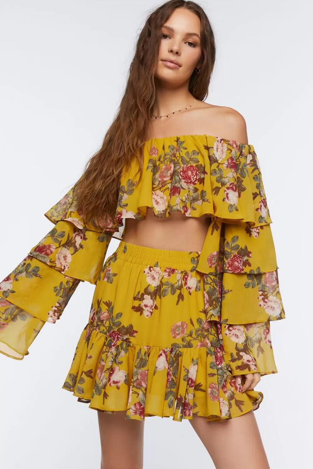 Forever 21 Floral Print Crop Top & Mini Skirt Set | Women Tops