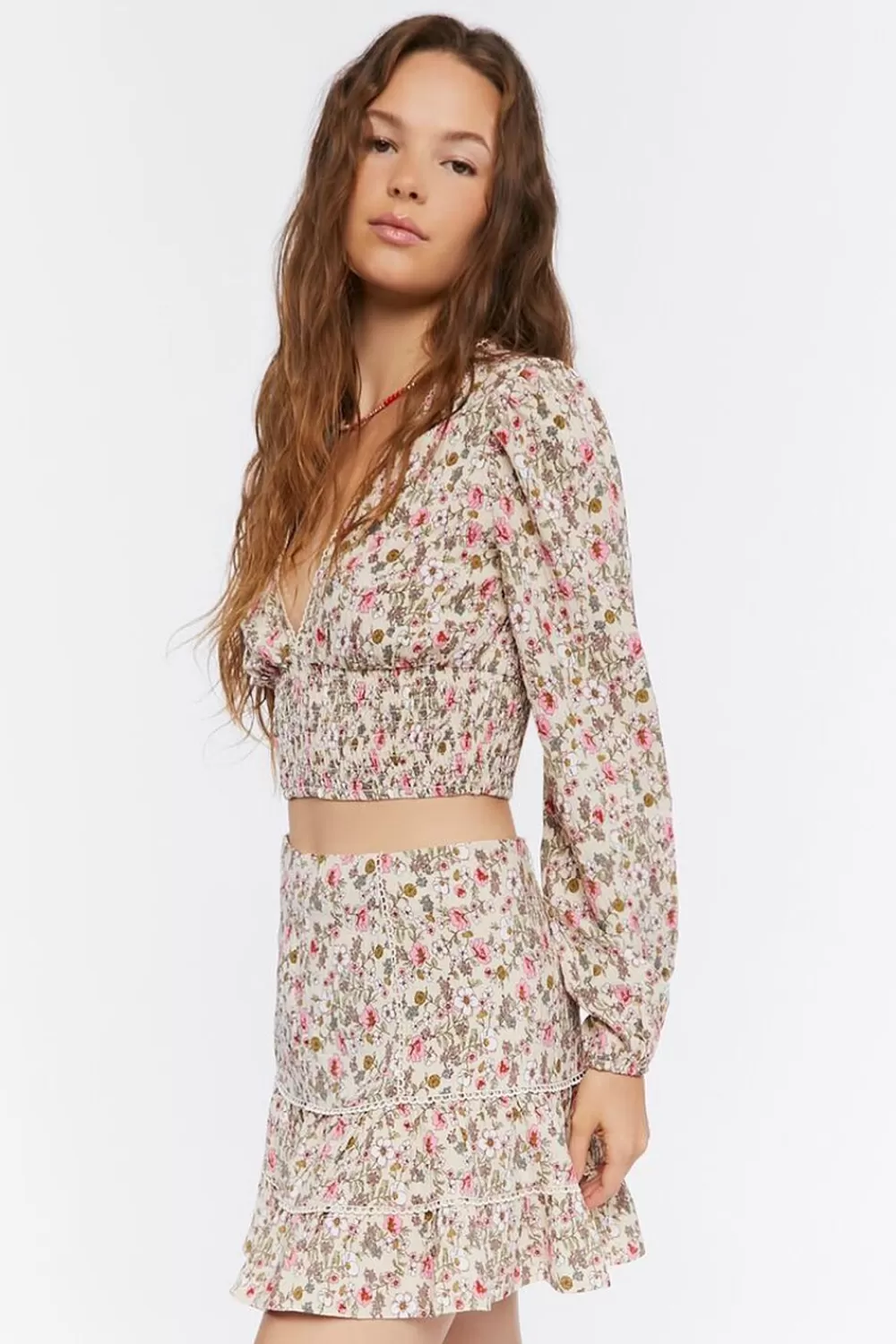 Forever 21 Floral Print Crop Top & Mini Skirt Set | Women Tops