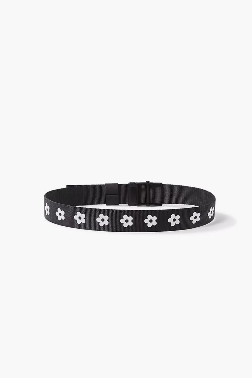 Belts>Forever 21 Floral Print Grosgrain Hip Belt Black/White