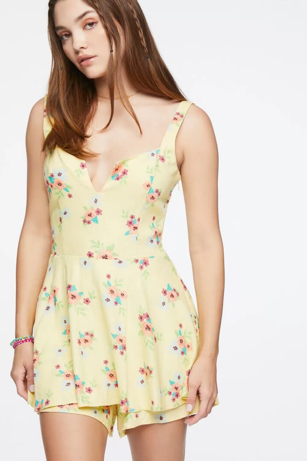 Forever 21 Floral Print Linen-Blend Romper | Women Dresses