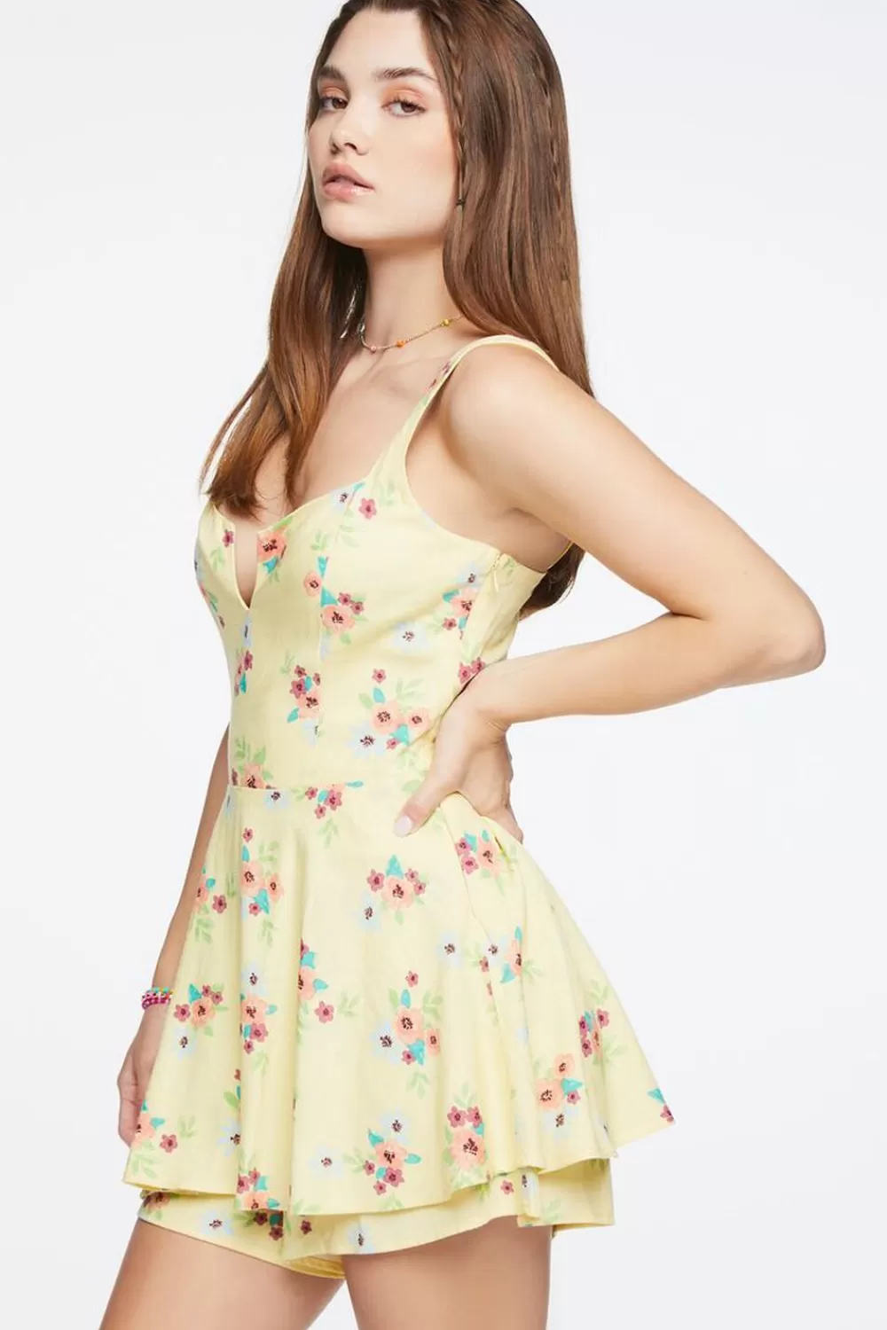 Forever 21 Floral Print Linen-Blend Romper | Women Dresses