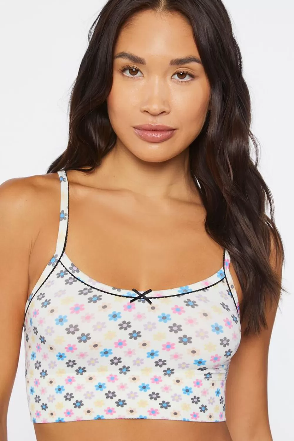 Loungewear>Forever 21 Floral Print Seamless Bralette White/Multi