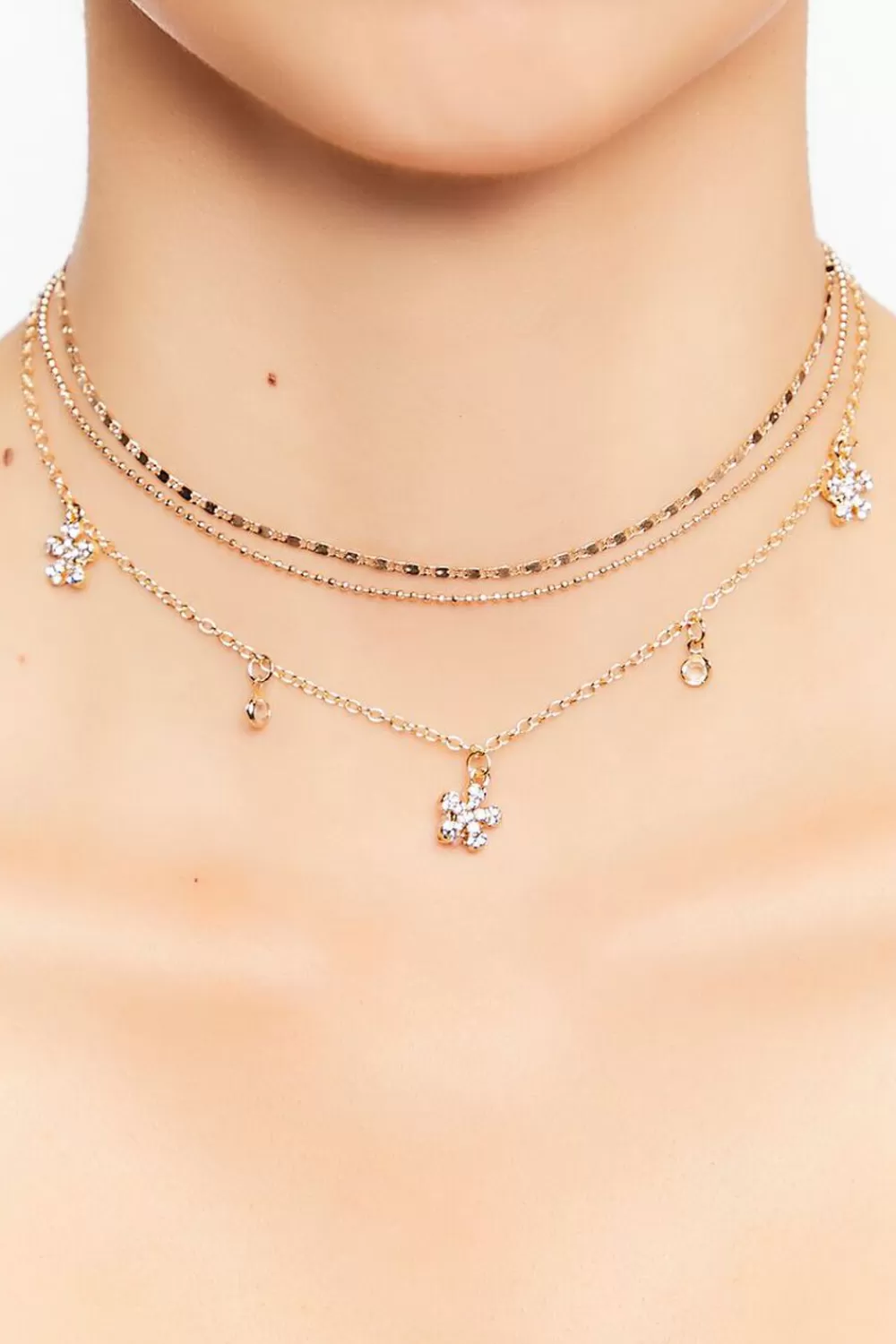 Necklaces>Forever 21 Floral Rhinestone Necklace Set Gold/Clear