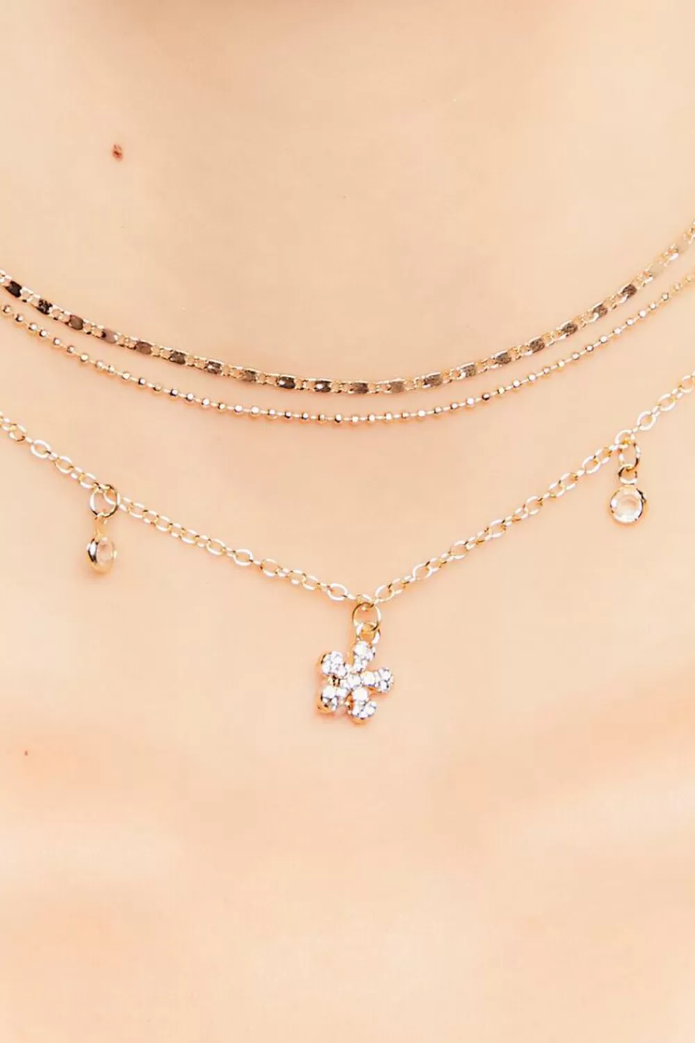 Necklaces>Forever 21 Floral Rhinestone Necklace Set Gold/Clear