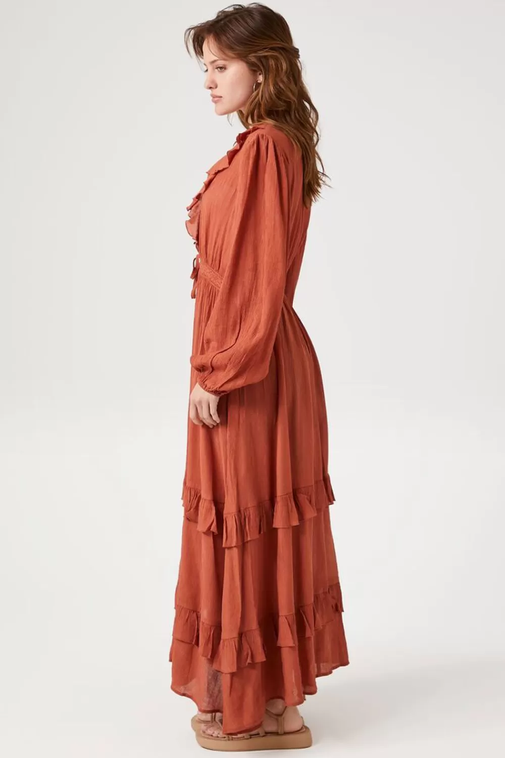 Jackets + Outerwear>Forever 21 Flounce Crochet-Trim Kimono Clay