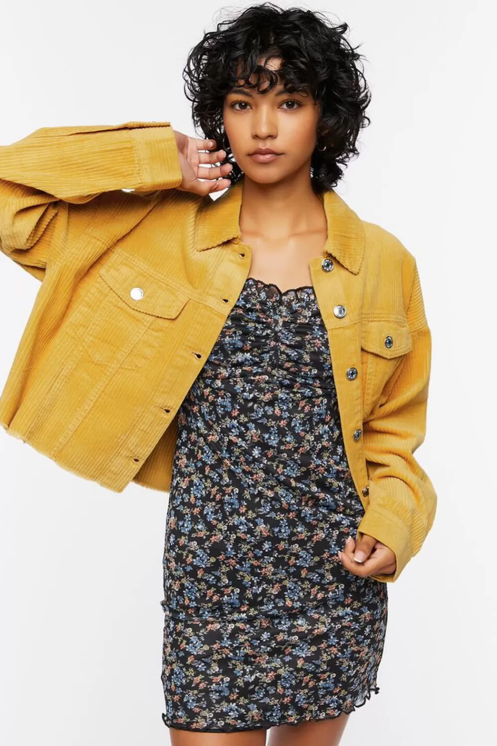 Jackets + Outerwear>Forever 21 Frayed Corduroy Shacket Amber