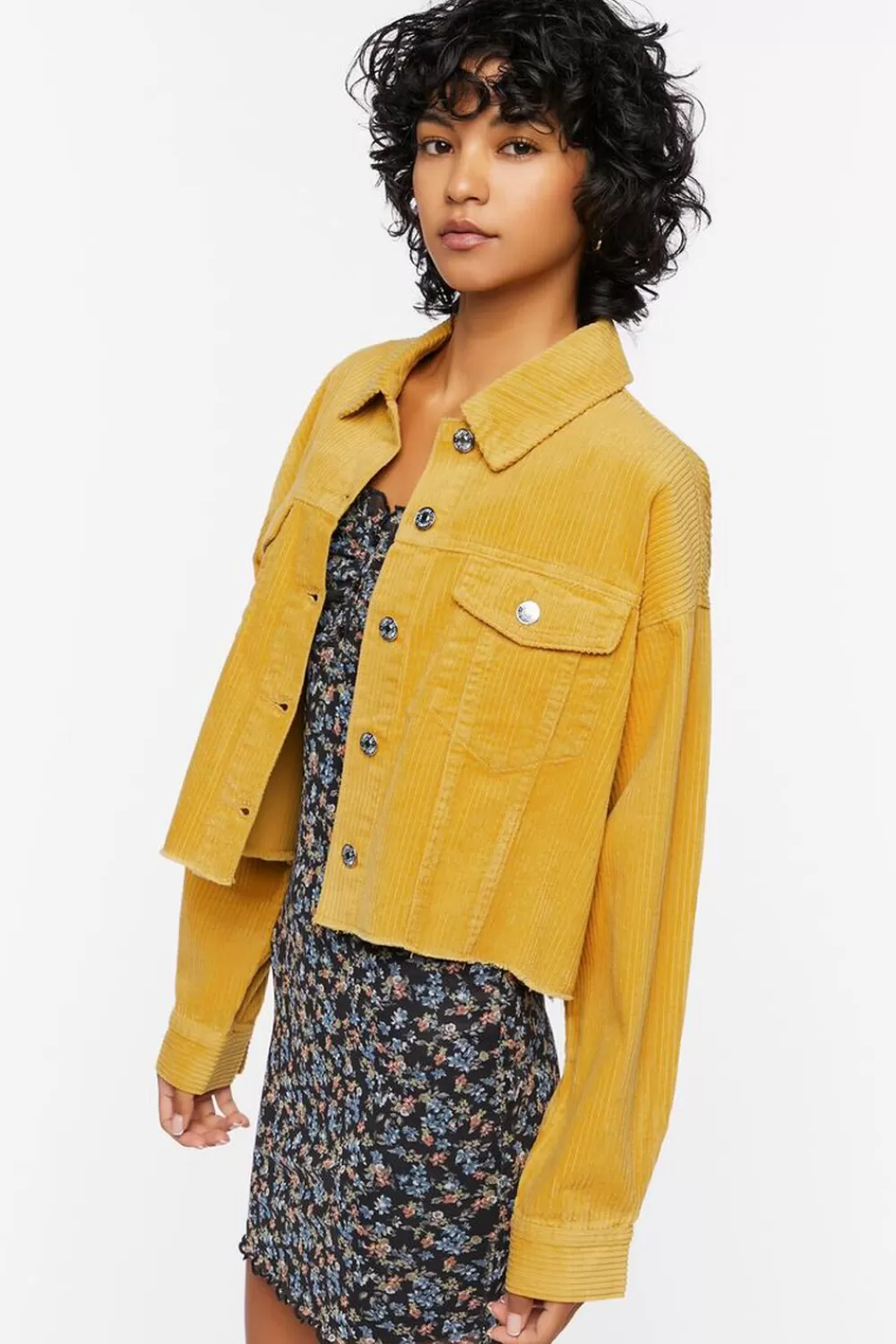 Jackets + Outerwear>Forever 21 Frayed Corduroy Shacket Amber
