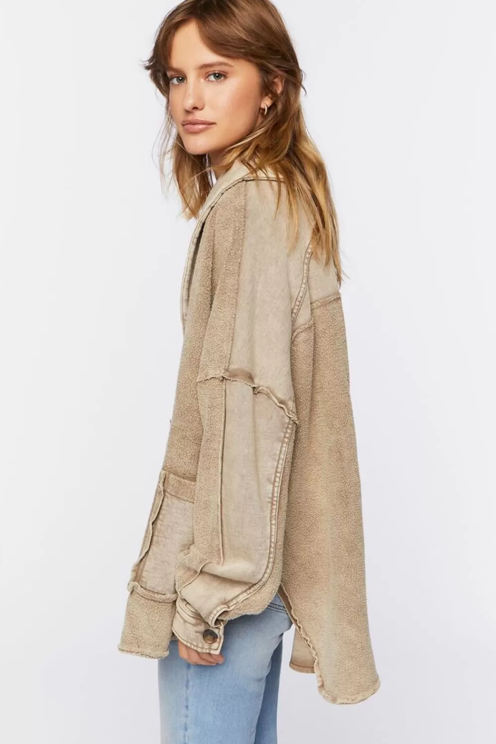 Jackets + Outerwear>Forever 21 French Terry High-Low Jacket Mocha