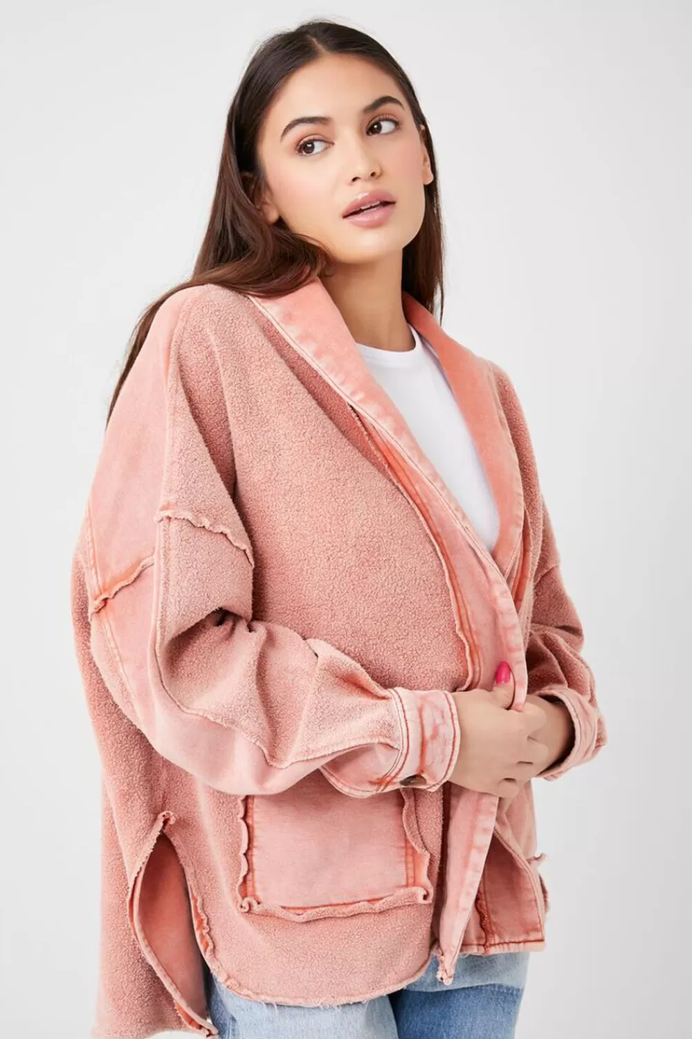Jackets + Outerwear>Forever 21 French Terry Reverse High-Low Jacket Rust