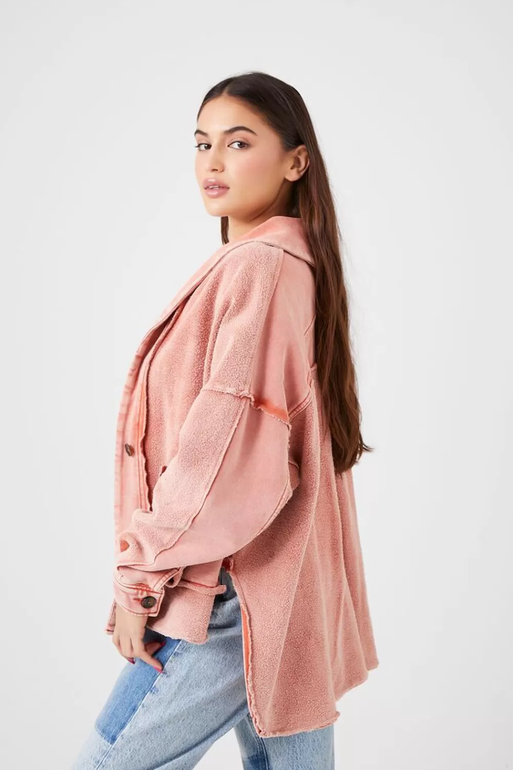 Jackets + Outerwear>Forever 21 French Terry Reverse High-Low Jacket Rust