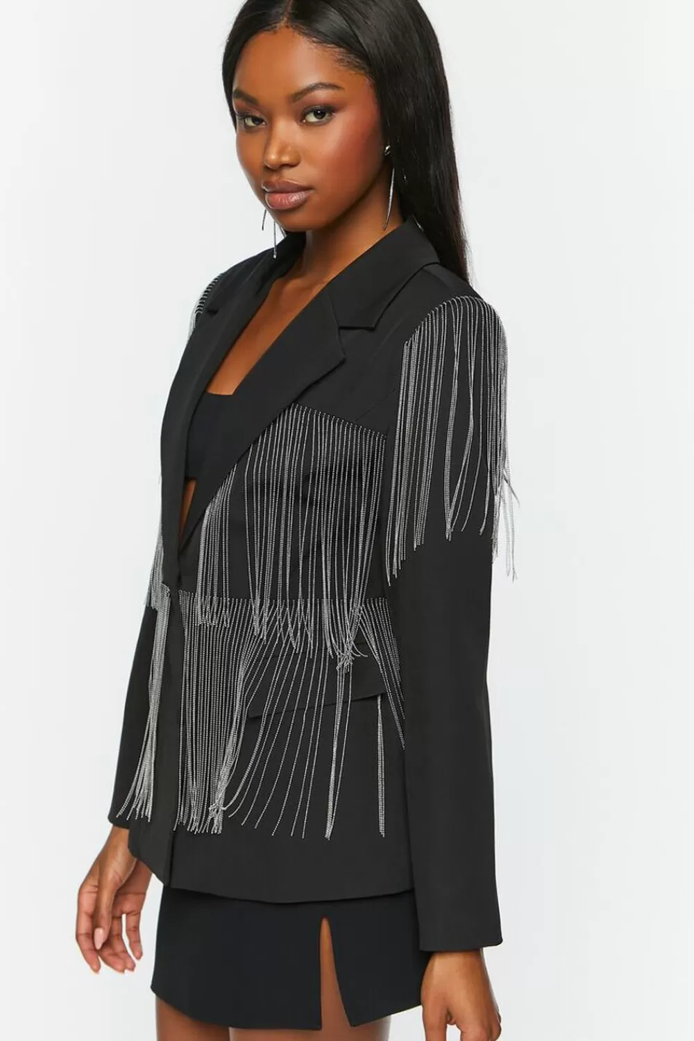 Jackets + Outerwear>Forever 21 Fringe Single-Breasted Blazer Black