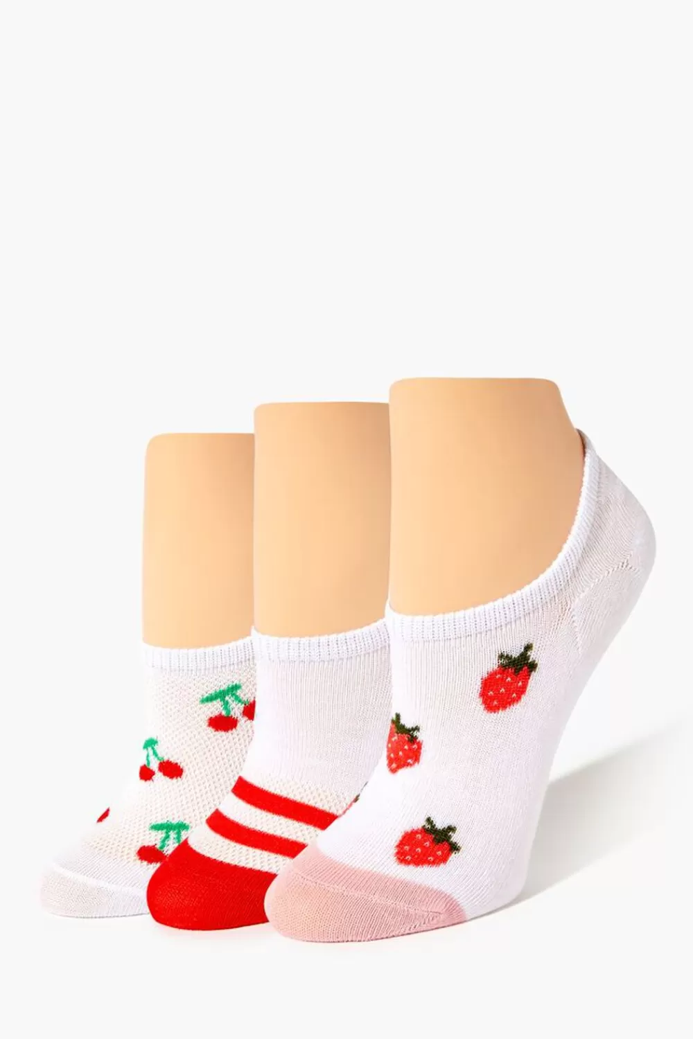 Socks + Tights>Forever 21 Fruit Print No-Show Sock Set - 3 Pack White/Multi