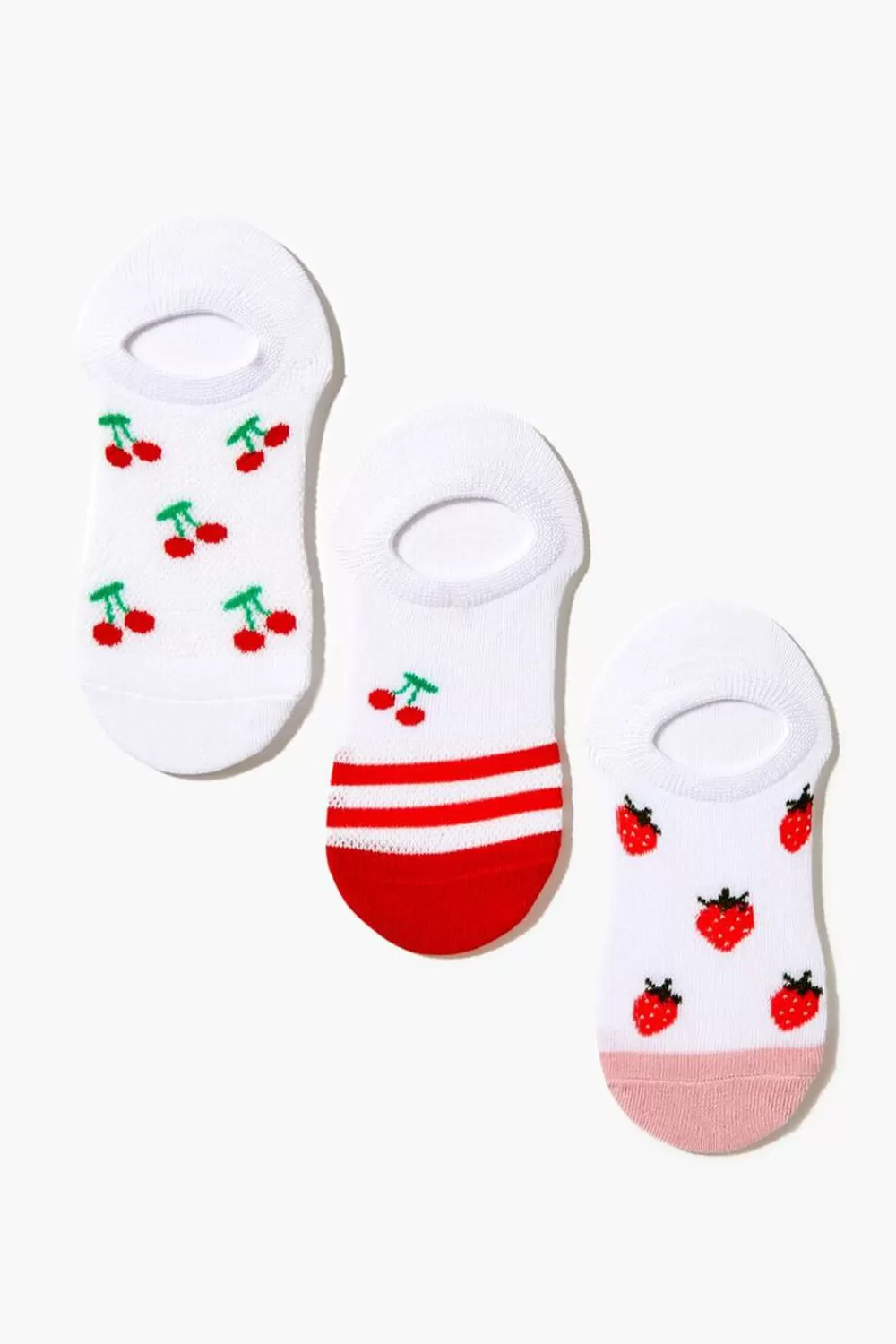 Socks + Tights>Forever 21 Fruit Print No-Show Sock Set - 3 Pack White/Multi