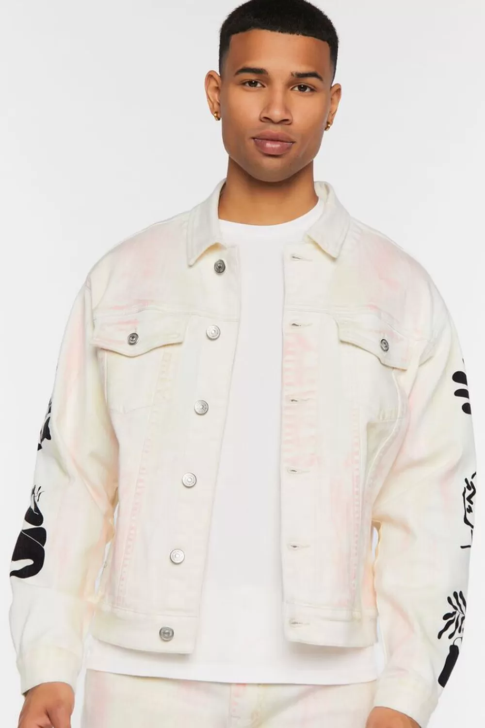 Jackets + Outerwear>Forever 21 Galleria Quarta Graphic Trucker Jacket White/Multi