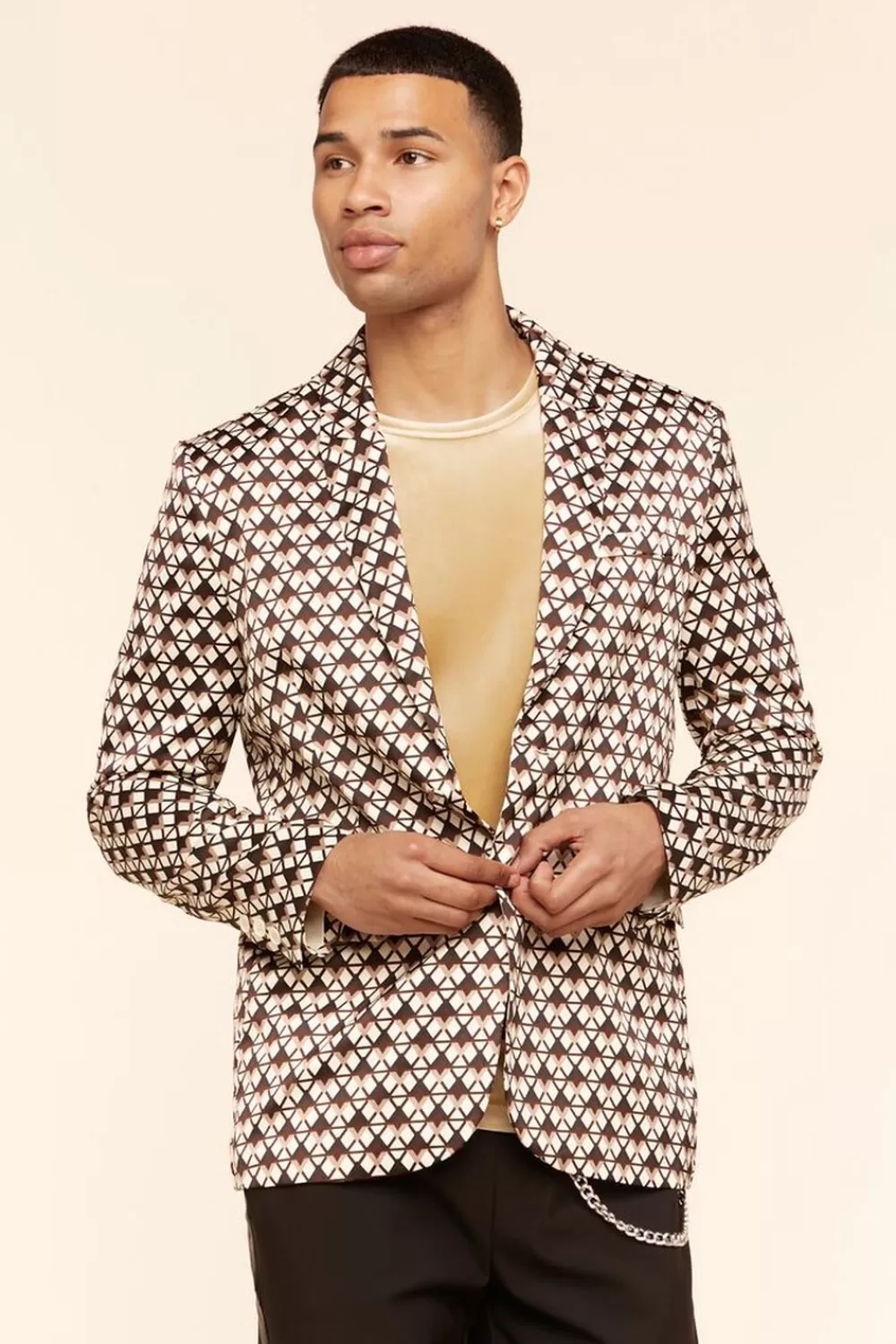 Jackets + Outerwear>Forever 21 Geo Print Notched Blazer Cream/Multi