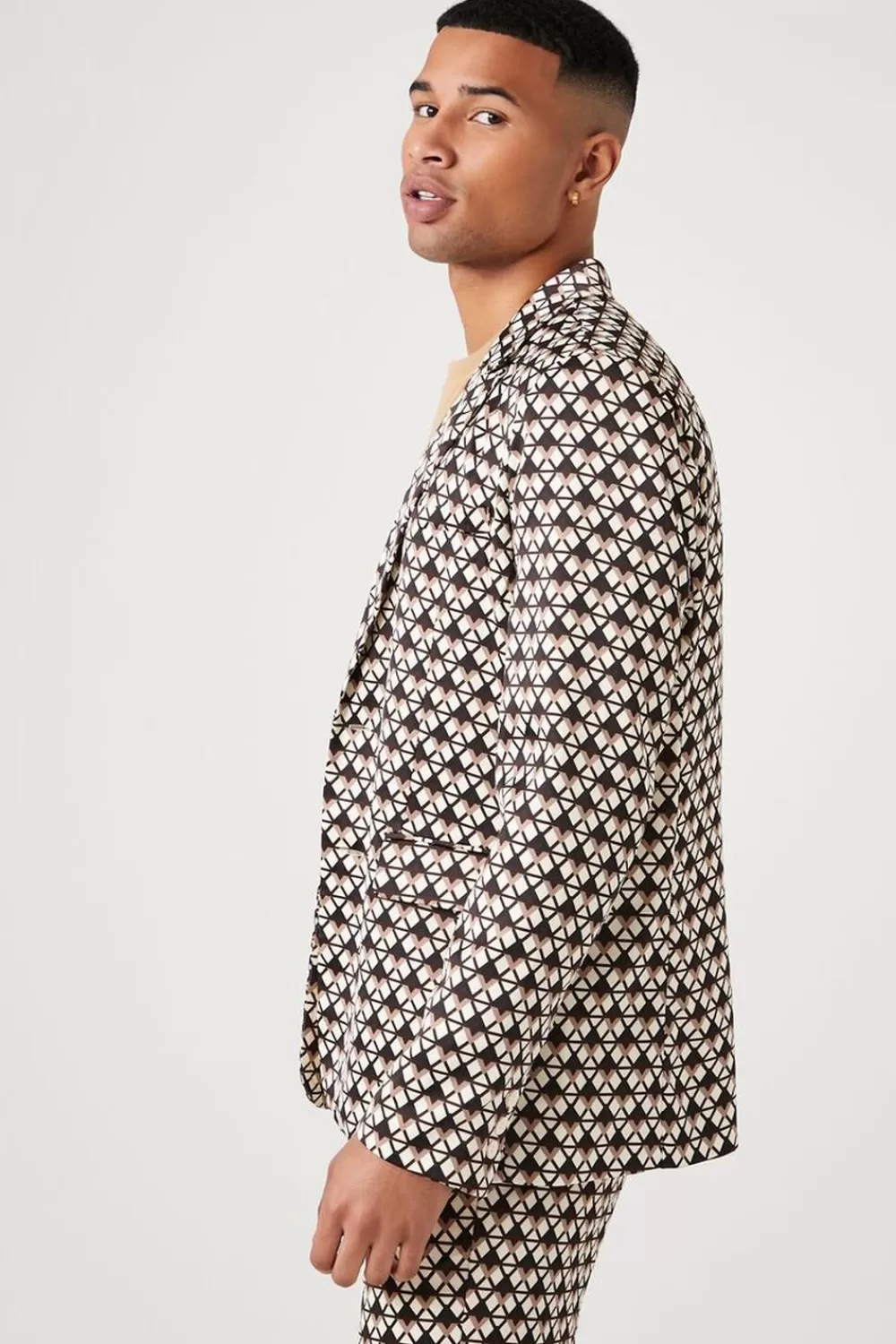 Jackets + Outerwear>Forever 21 Geo Print Notched Blazer Cream/Multi