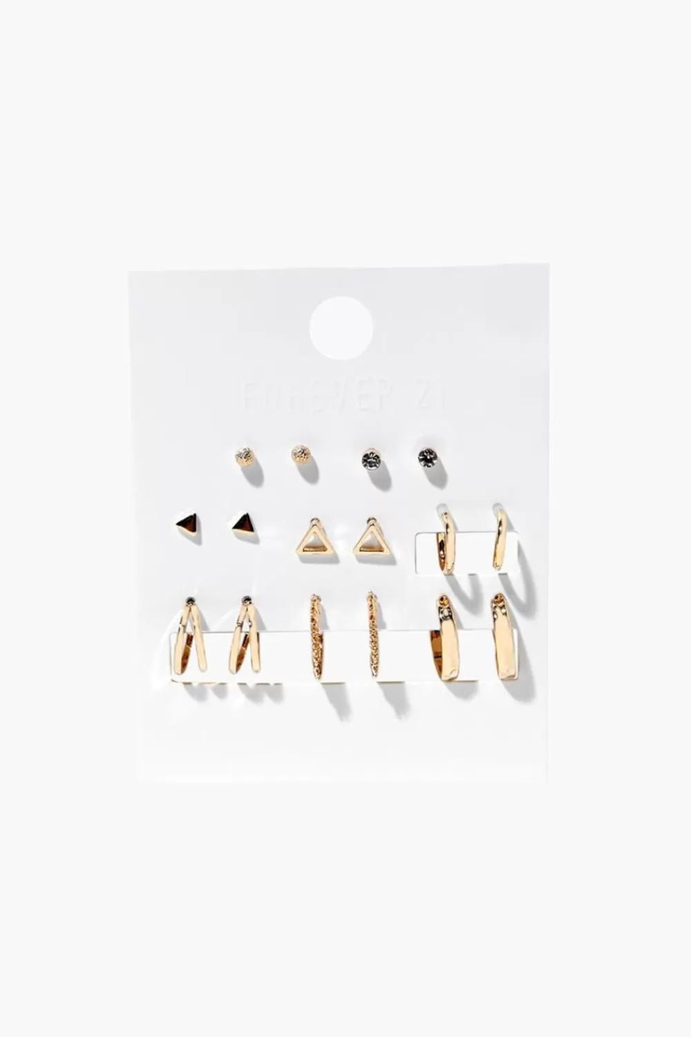 Earrings>Forever 21 Geo Stud & Hoop Earring Set Gold/Clear