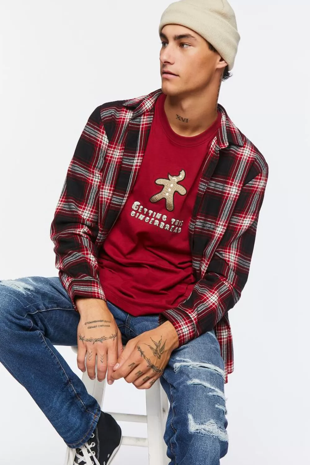 Graphic Tees>Forever 21 Gingerbread Man Graphic Tee Burgundy/Multi