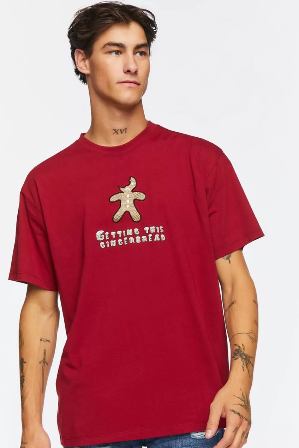Graphic Tees>Forever 21 Gingerbread Man Graphic Tee Burgundy/Multi