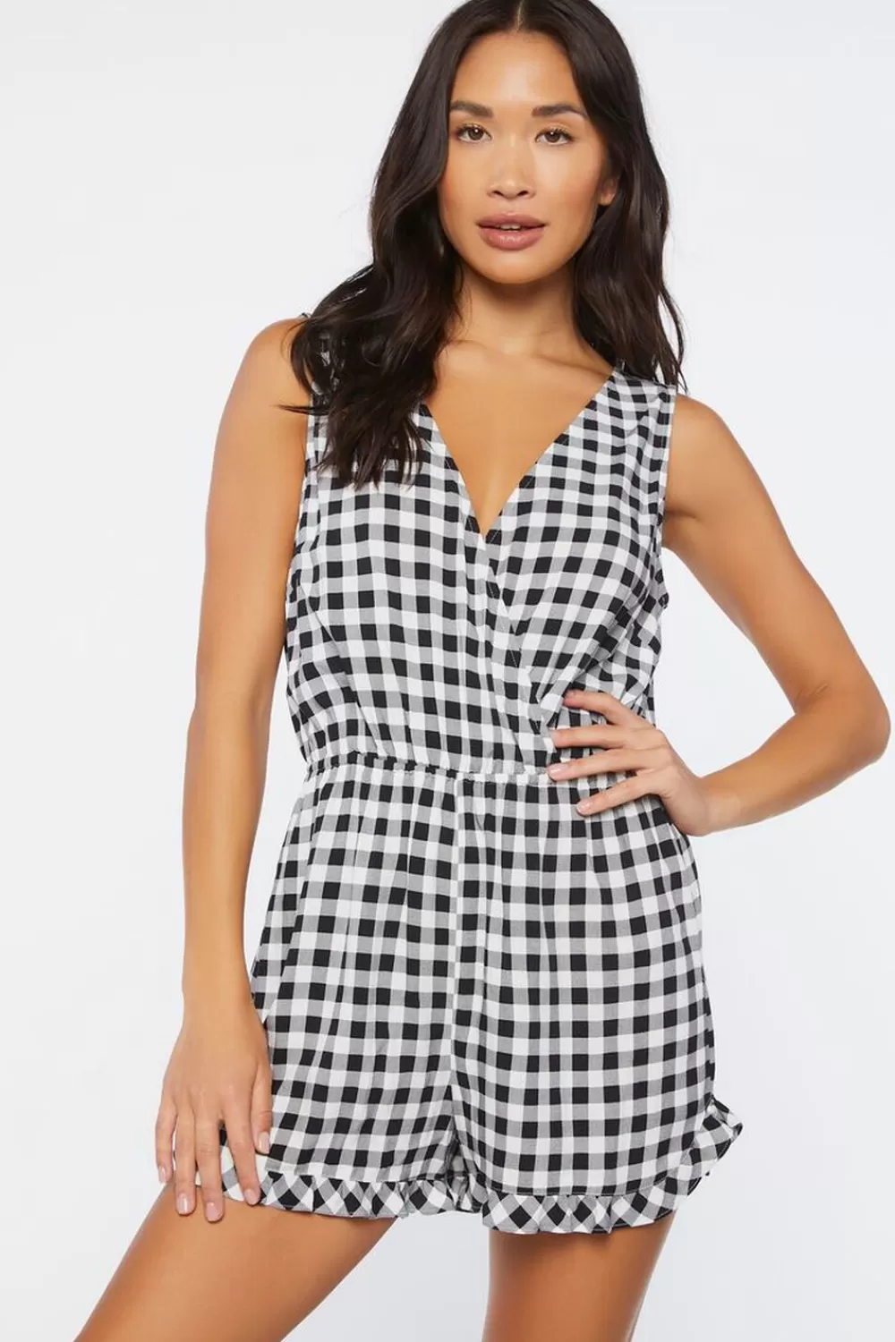 Loungewear>Forever 21 Gingham Lounge Romper Black/White